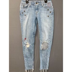 Levi's 535 Super Skinny Jeans Womens 25 Blue Denim Embroidered Heart Distressed